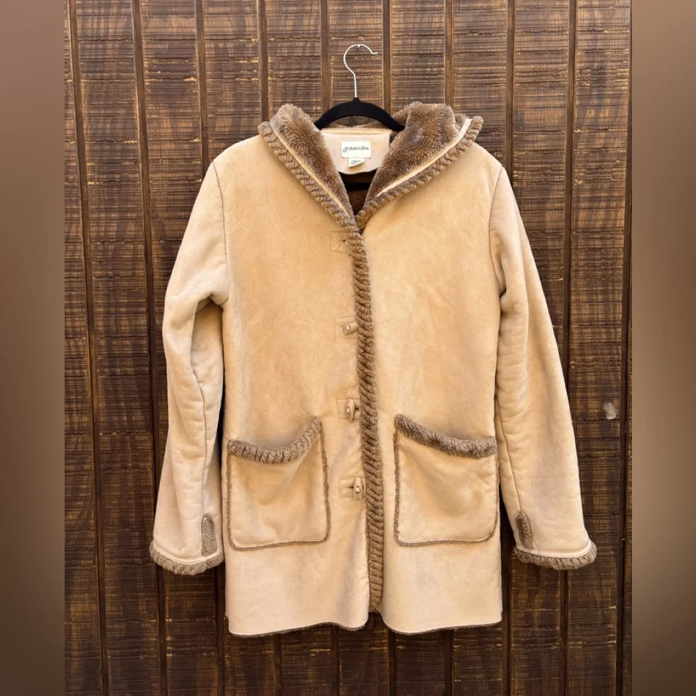 St John’s Bay Beige Faux Fur Suede Hooded Jacket